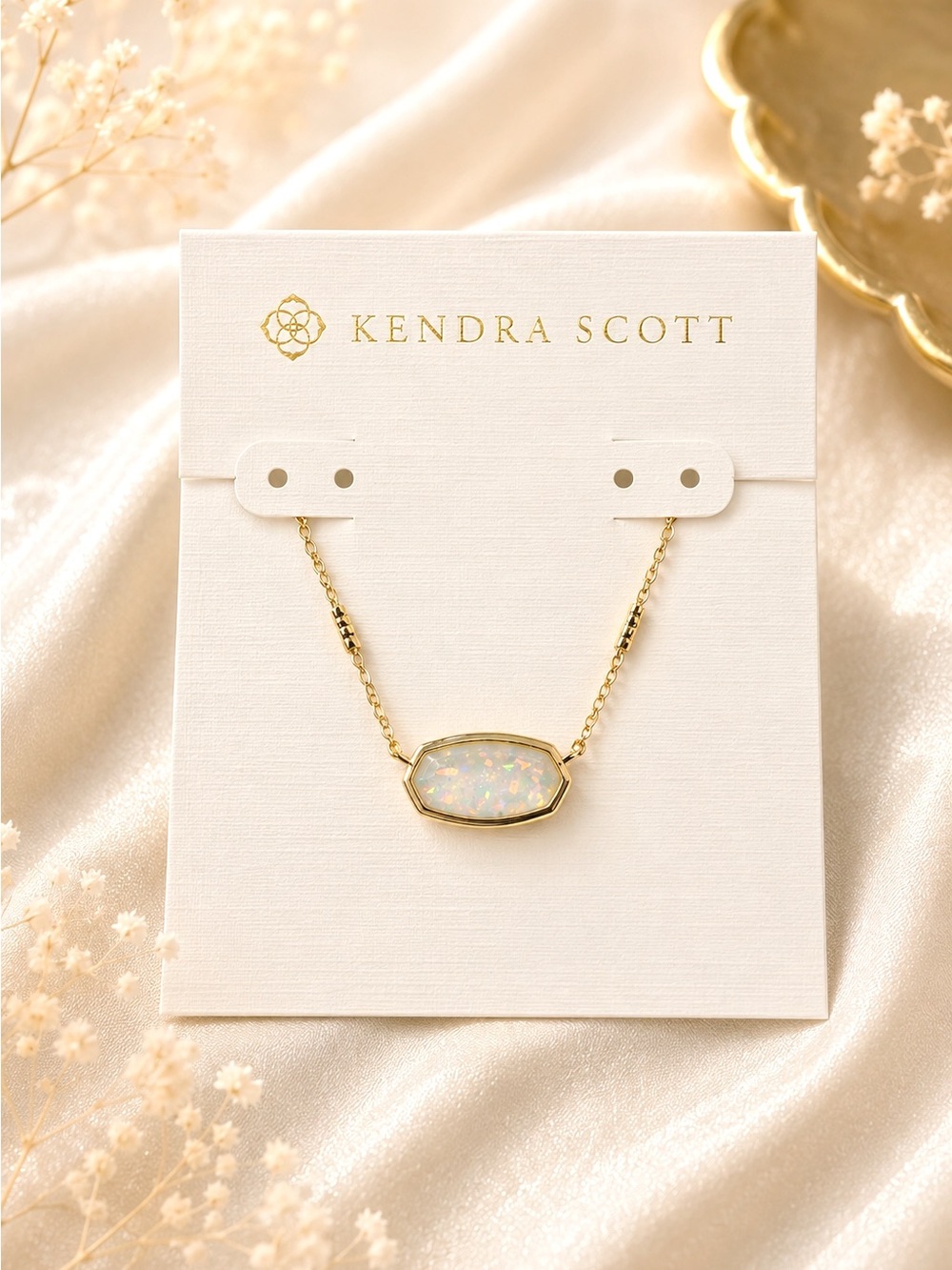 Kendra Scott Framed Gold Elisa Necklace WHITE IRIDESCENT GLITTER GLASS - Picture 7 of 7